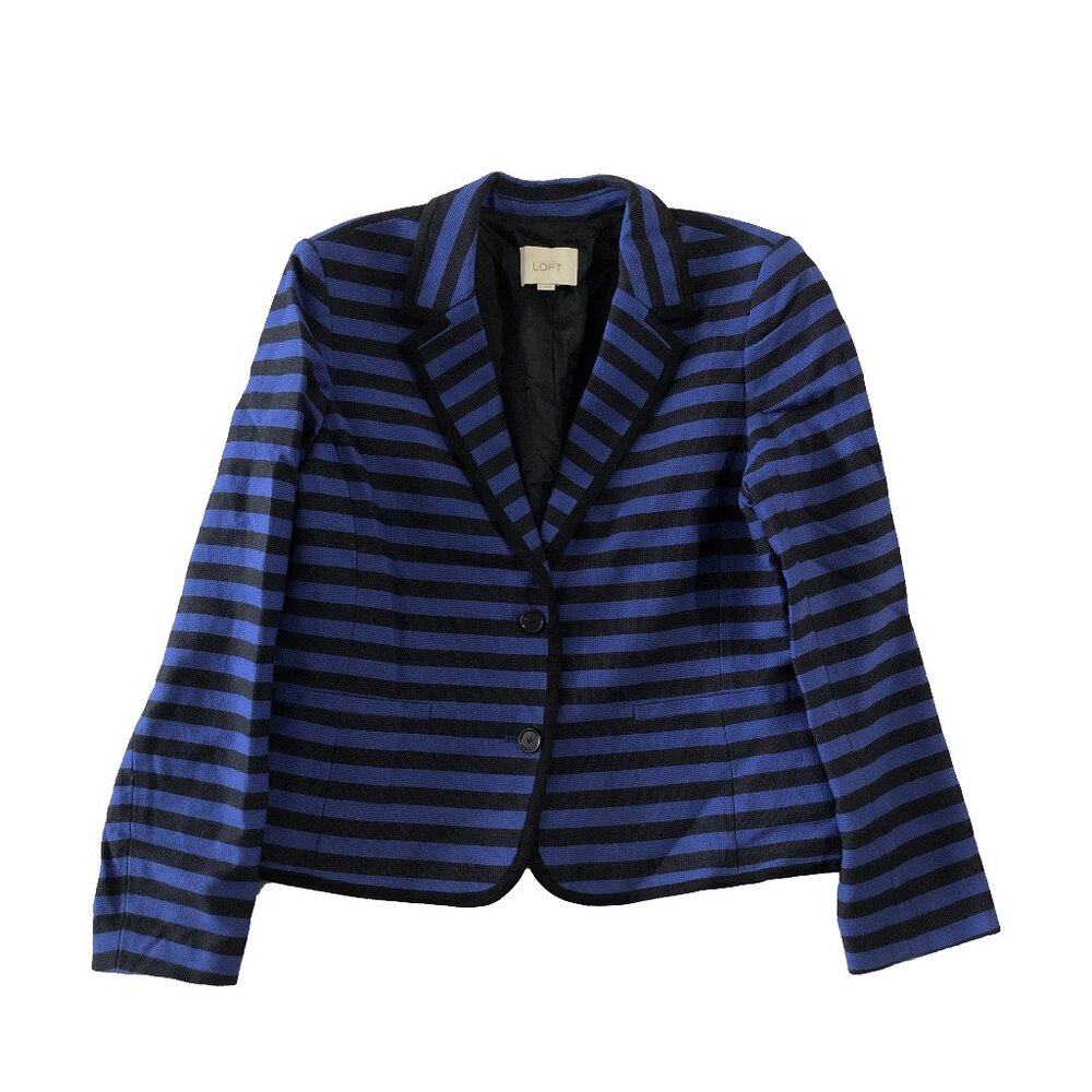 Ann Taylor Loft Womens Size 14 Blue Black Striped Two Button Blazer